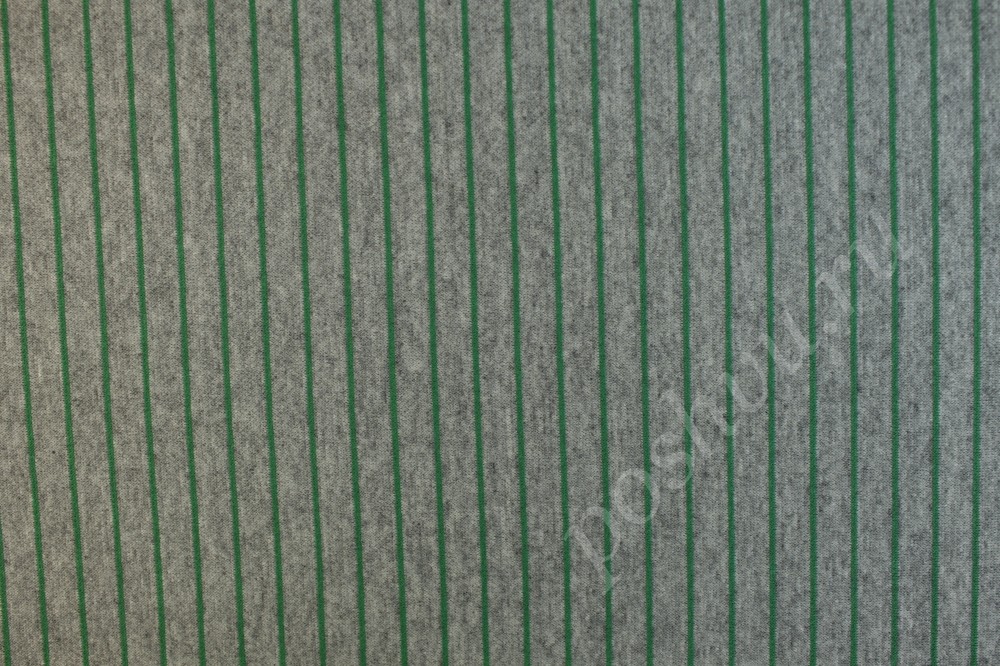 Ткань трикотаж серого оттенка в узкие зеленые полосы