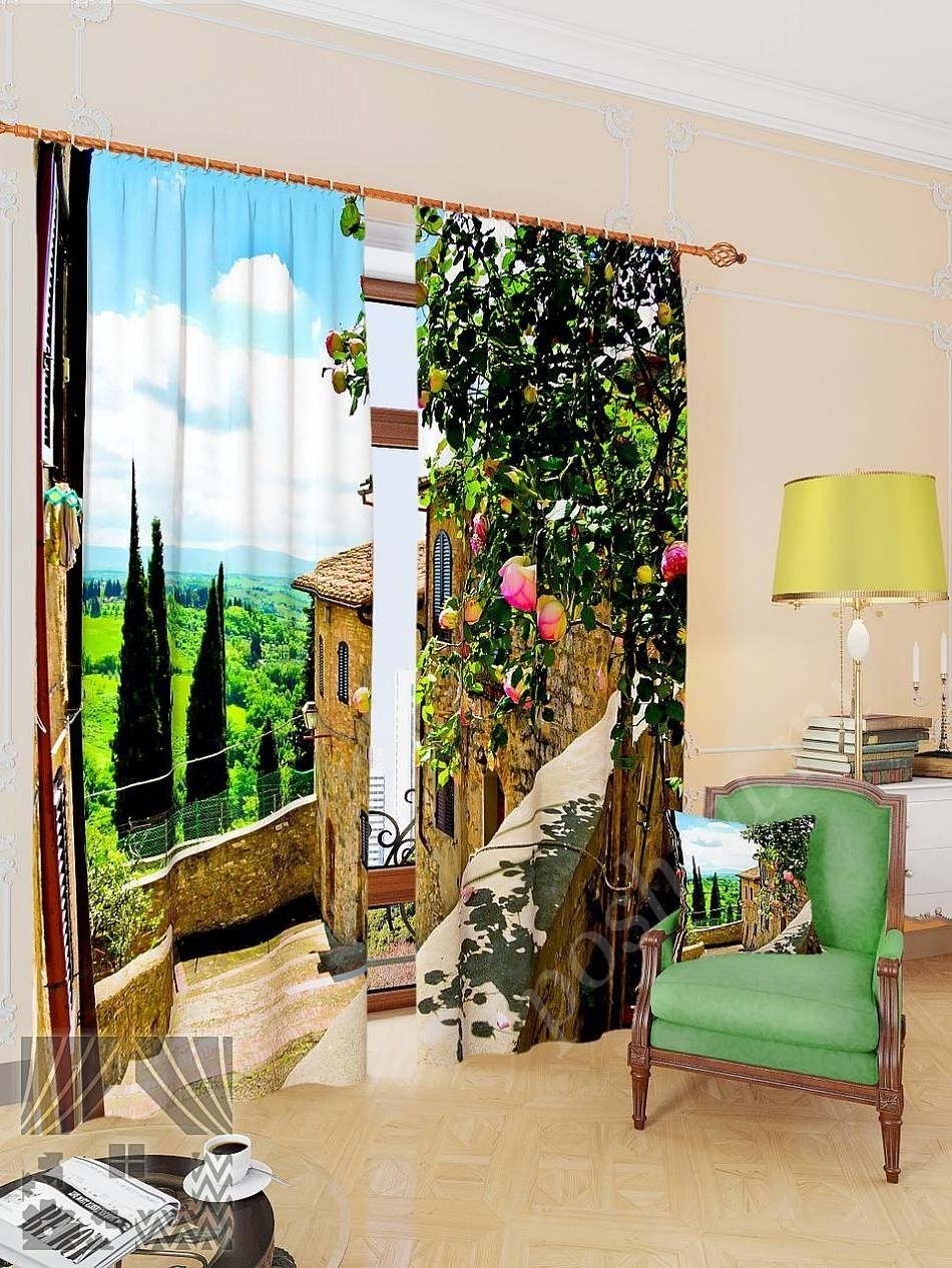 Комплект готовых фото штор с изображением летнего итальянского пейзажа для гостиной или спальни