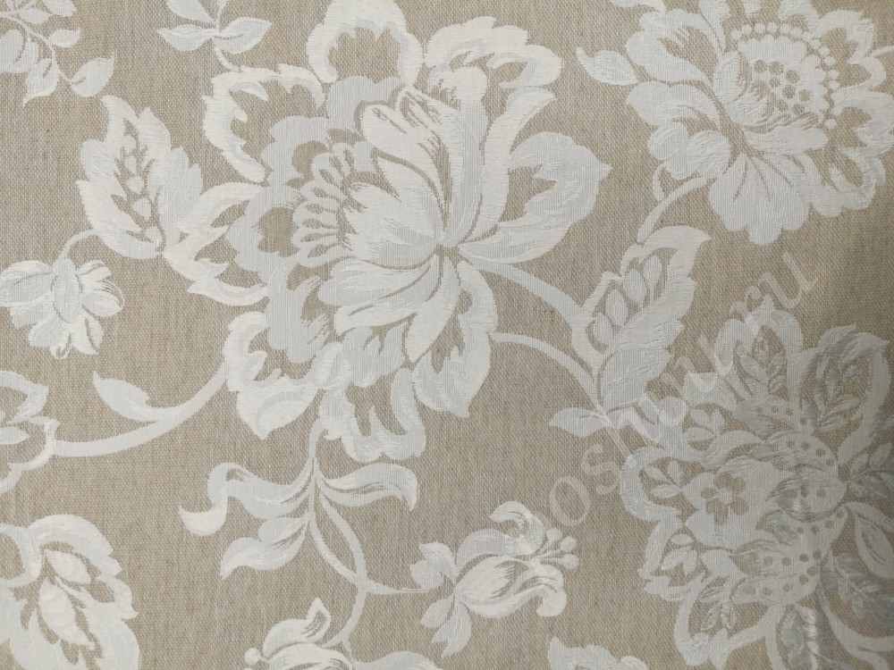 Портьерная ткань жаккард KOVALAM цветы и растения на сером фоне (раппорт 35х42см)