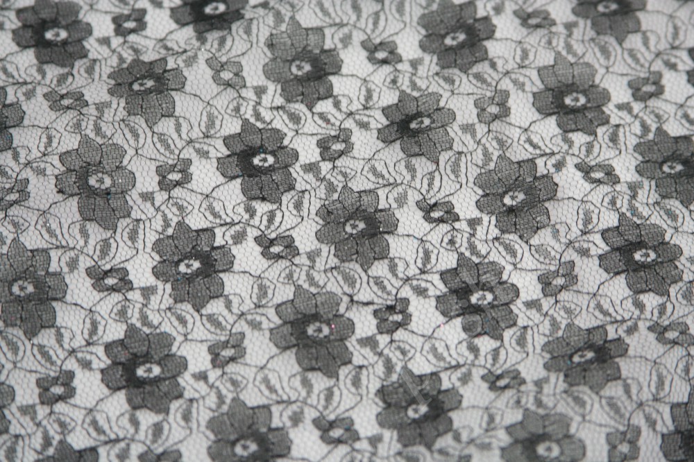 Ткань гипюр Черные маленькие цветы