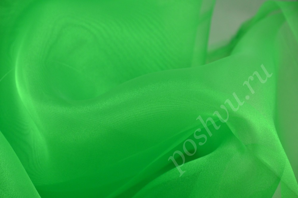 Ткань оригинальная полупрозрачная органза зелёного цвета со скидкой