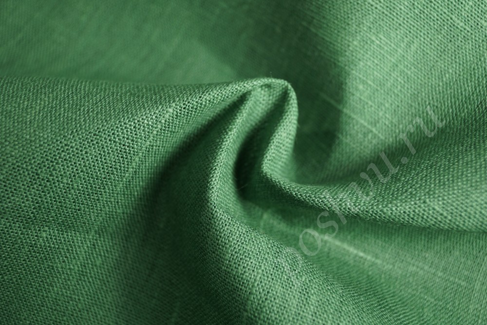 Ткань натуральный лён зелёного цвета