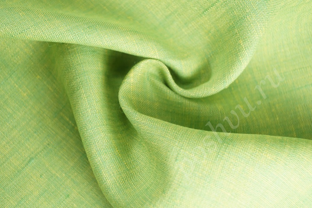 Плотная льняная ткань жёлто-зелёный меланж