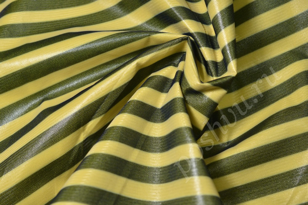 Плащевая ткань с полосами оливкового и жёлтого цвета
