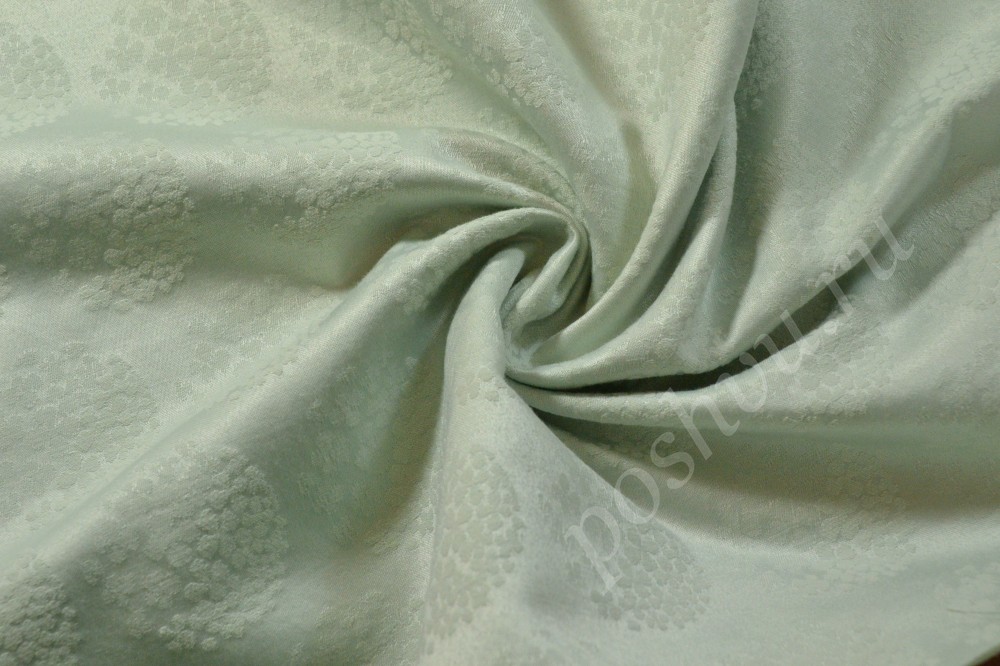 Ткань жаккард бело-бирюзового оттенка в цветочное тиснение
