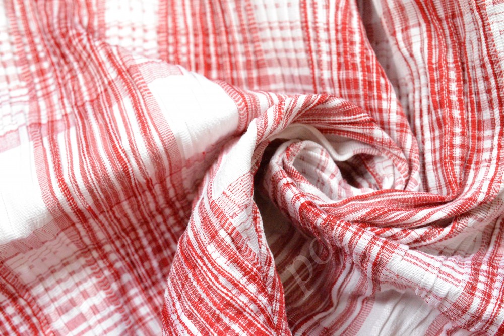 Ткань сорочечная в бело-красную полоску
