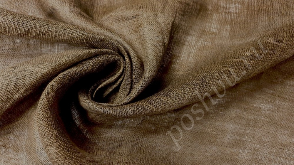 Льняная умягченная интерьерная ткань коричневого цвета