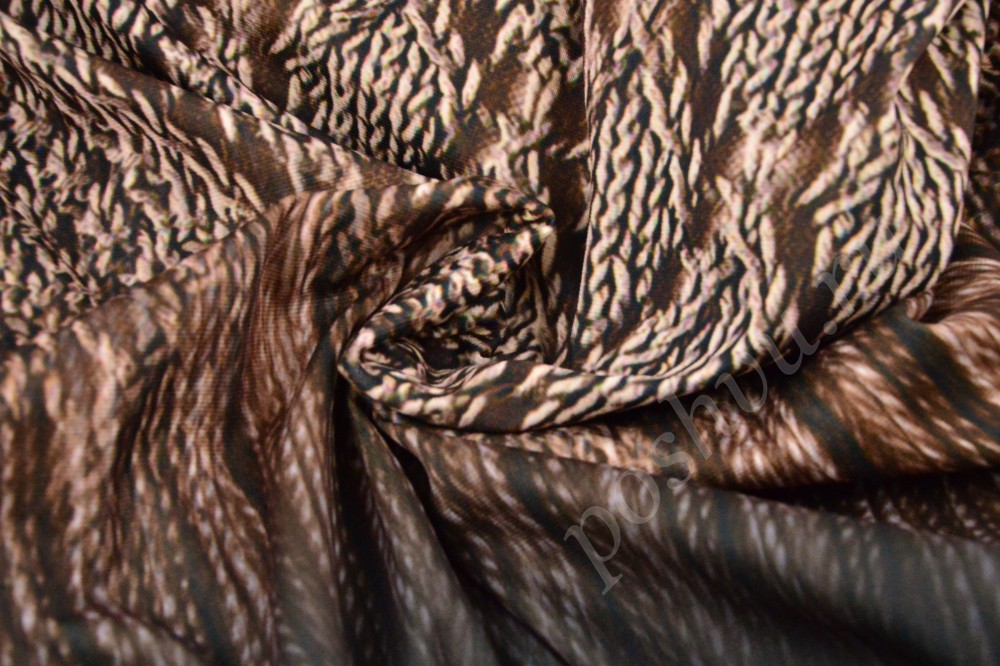 Ткань коричневый трикотаж с бежевым орнаментом