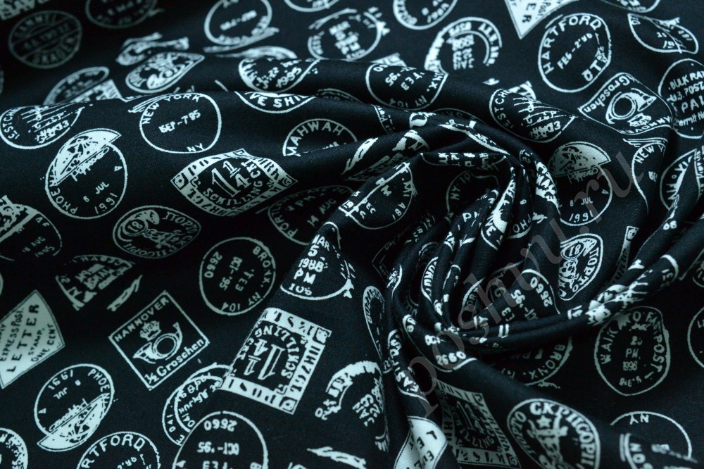 Ткань сорочечная из хлопка черного цвета с белым узором