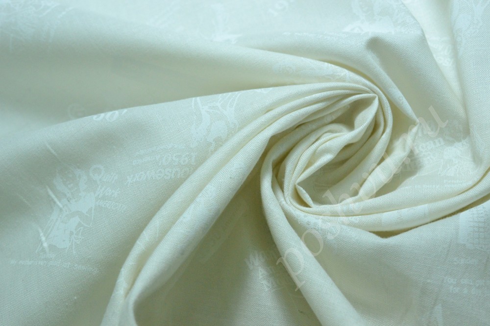 Сорочечная ткань из хлопка кремового оттенка с белым узором
