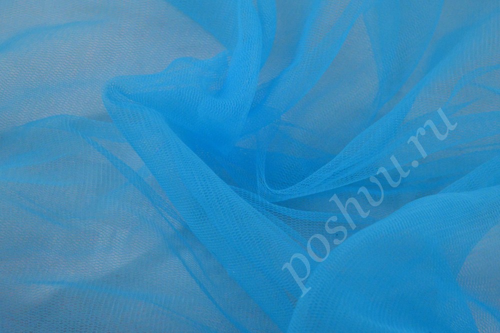 Ткань нежно-голубая однотонная мягкая сетка