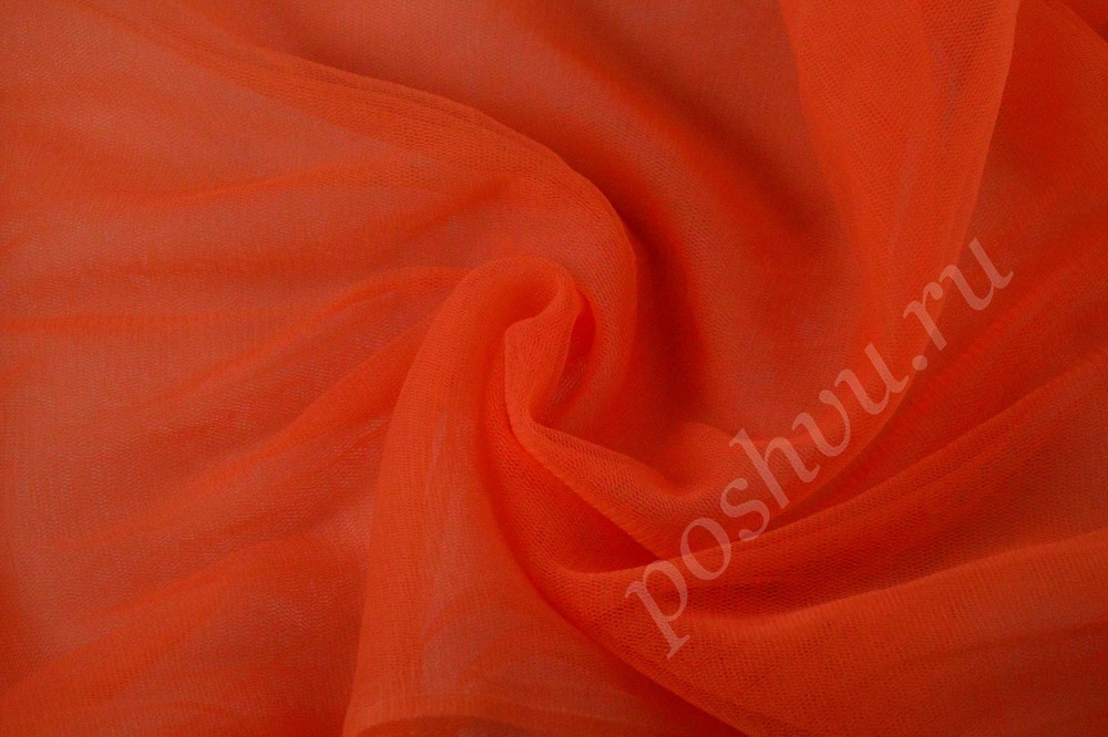 Ткань оранжевая мягкая сетка без узора