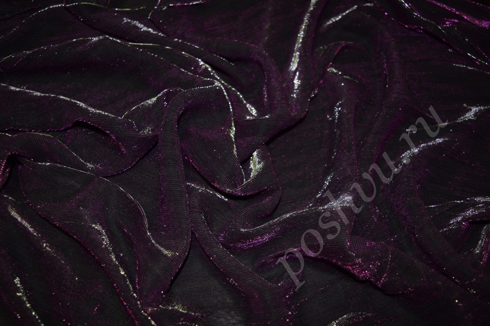 Сетка-стрейч с люрексом темно-фиолетового цвета