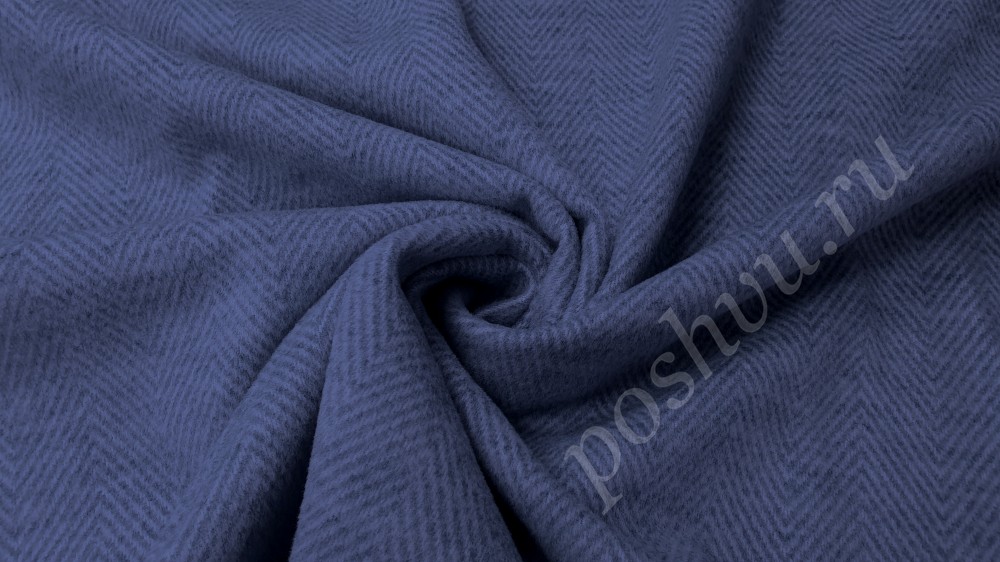 Пальтовая ткань Елочка синяя