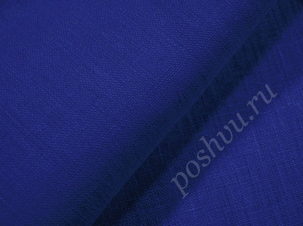 Декоративная льняная ткань синего цвета