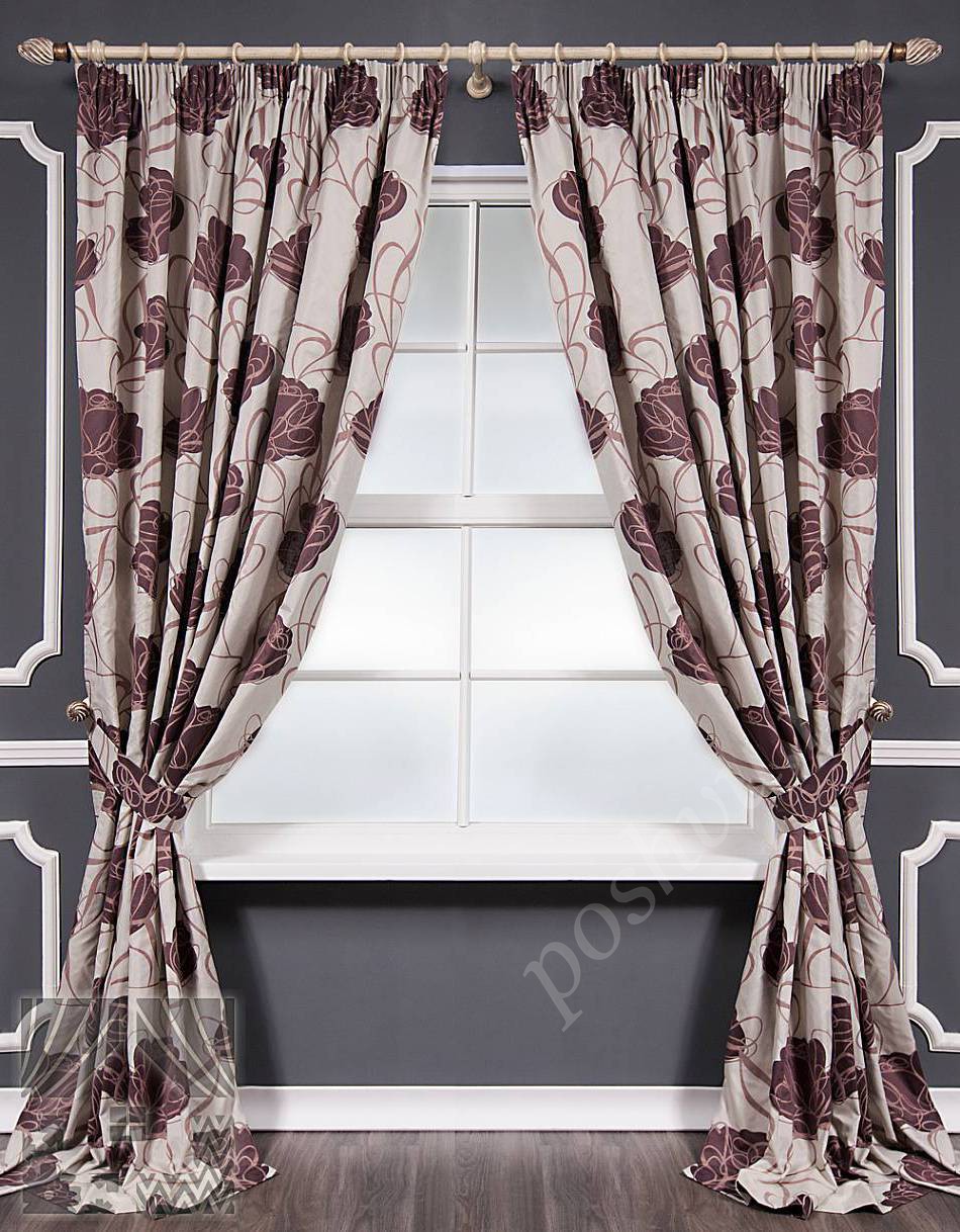 Великолепный комплект готовых штор с флористическим рисунком для гостиной или кабинета