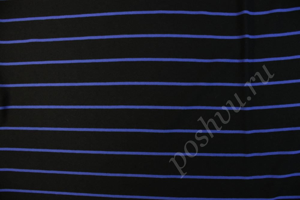 Ткань трикотаж в поперечные полосы черного и синего оттенка