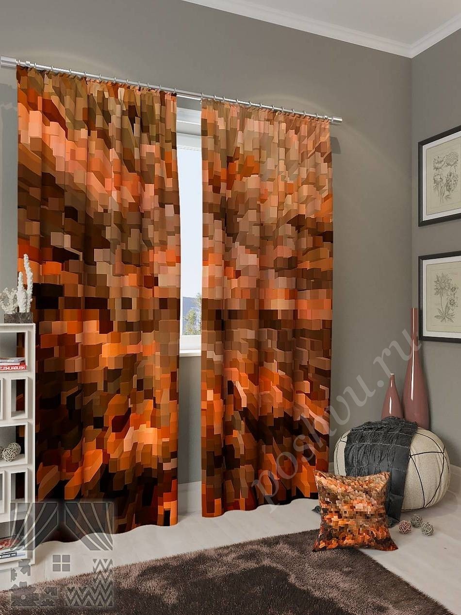 Комплект готовых фото штор с абстрактным графическим изображением с эффектом 3D для гостиной или офиса