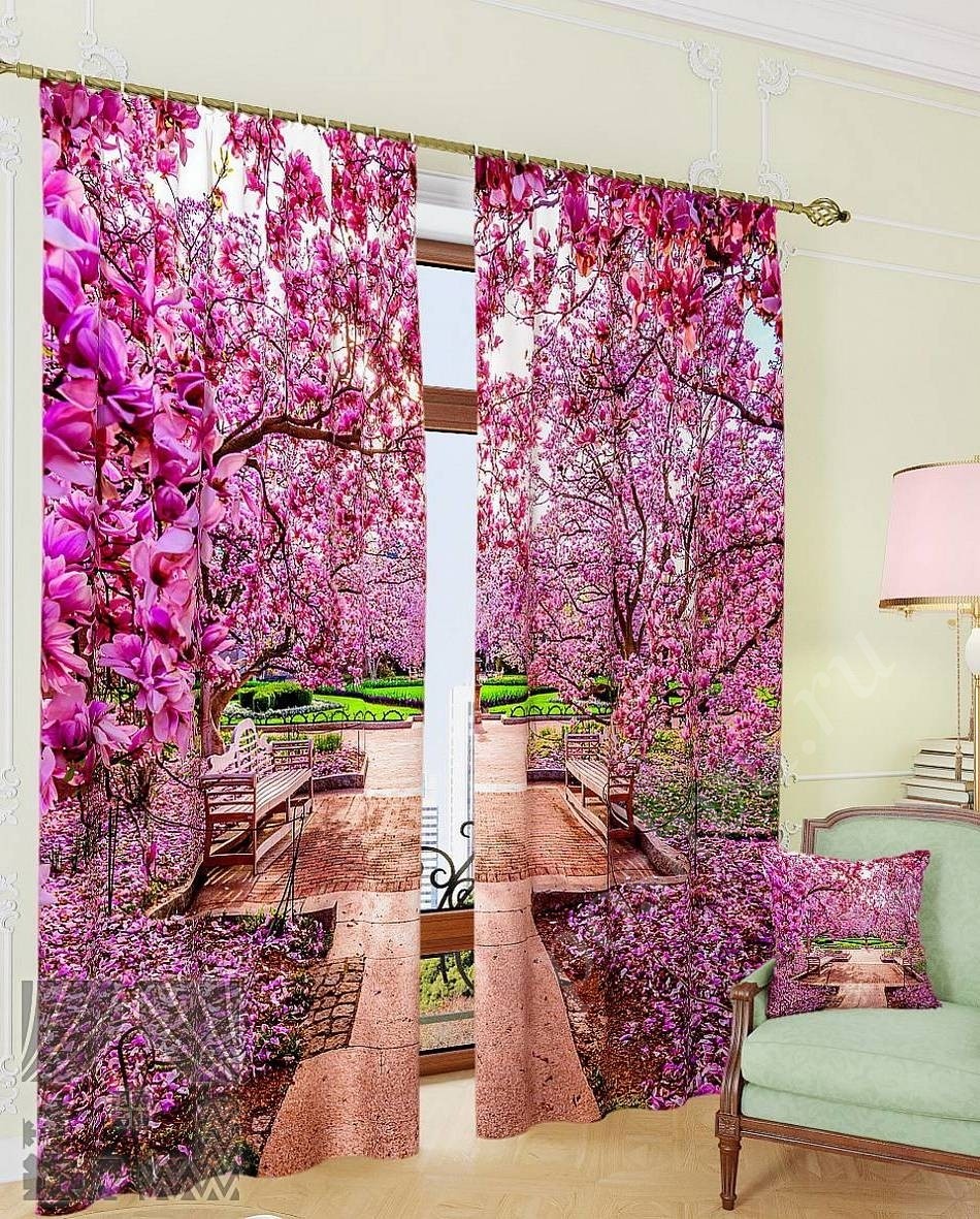 Комплект готовых фото штор с изображением великолепного парка для гостиной или спальни