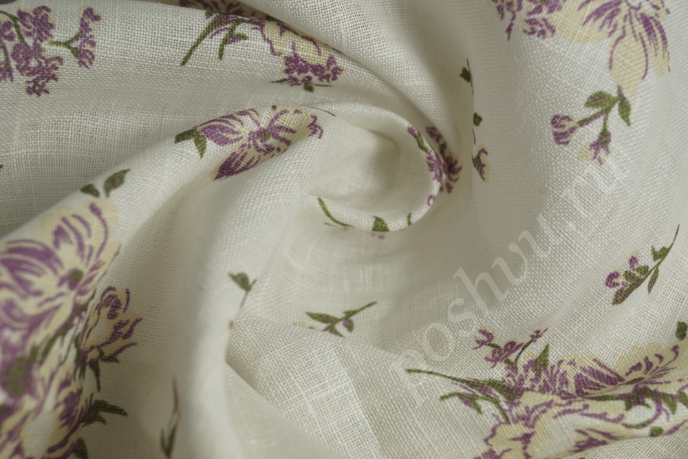 Ткань лен натуральный для постельного белья в цветы