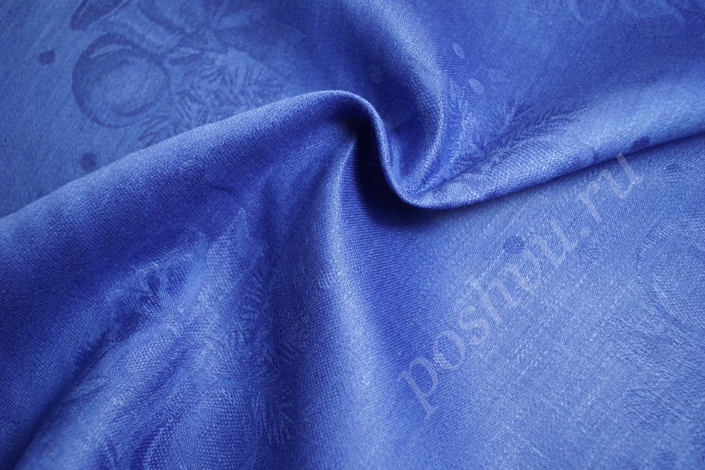 Ткань лен натуральный для скатертей голубого оттенка с колокольчиками
