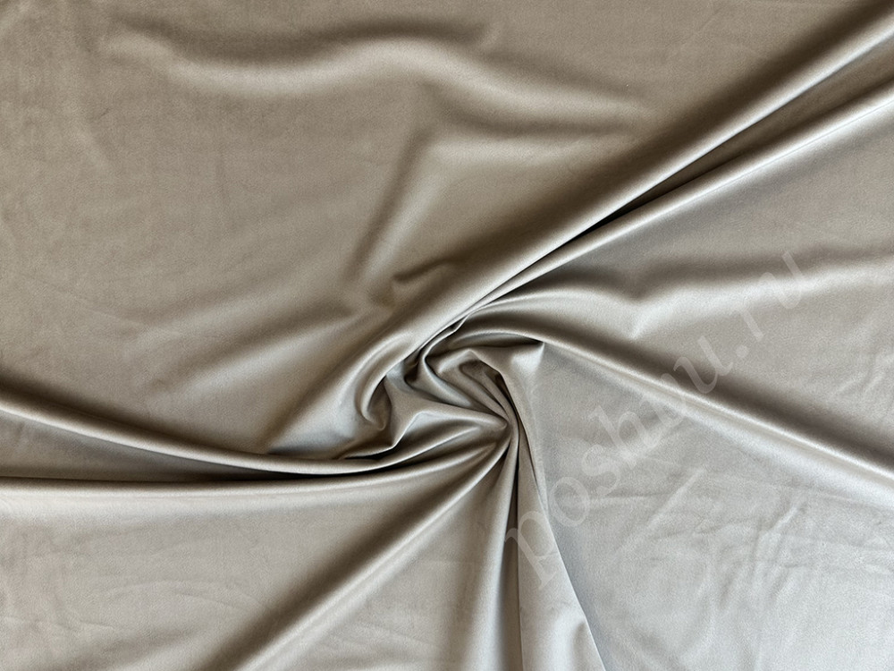 Портьерная ткань бархат VELVET BRUGGE однотонная бежево-серого цвета, шир.280см