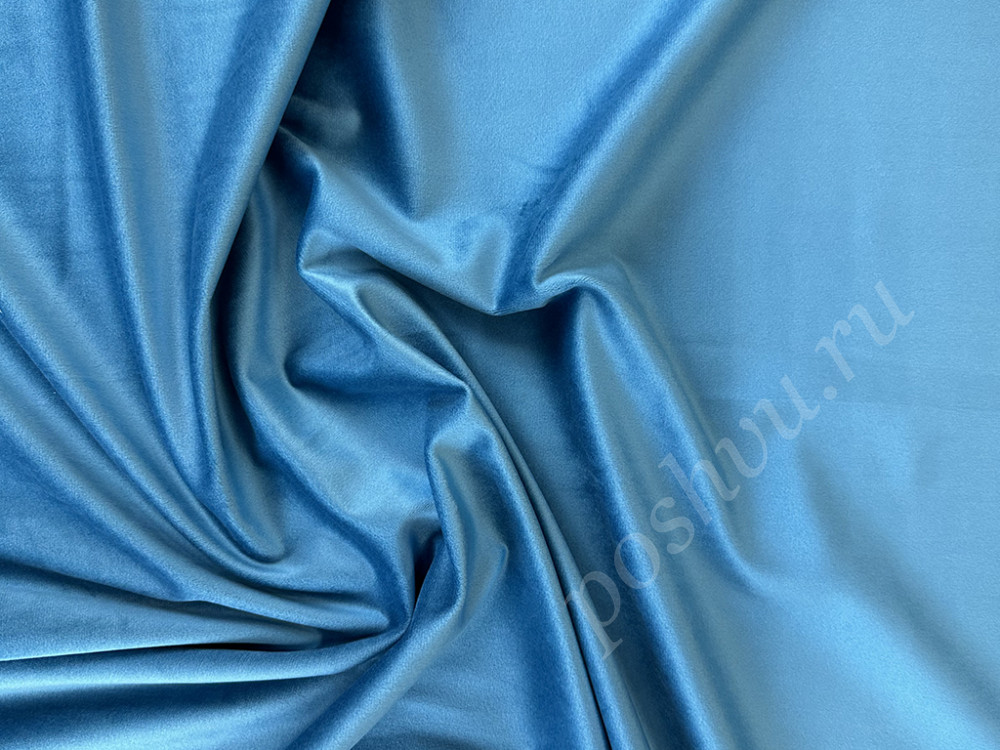 Портьерная ткань бархат VELVET BRUGGE однотонная голубого цвета, шир.280см