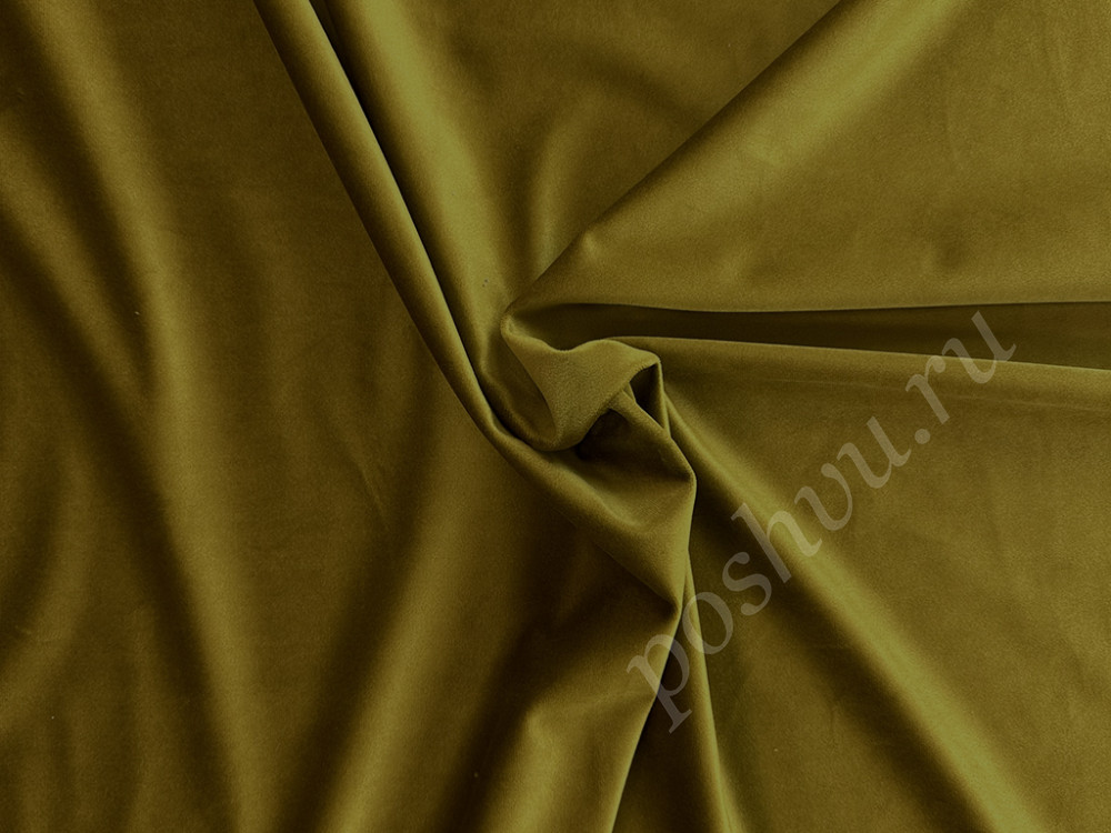 Портьерная ткань бархат VELVET BRUGGE однотонная горчичного цвета, шир.280см