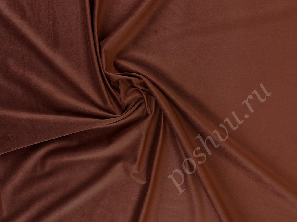 Портьерная ткань бархат VELVET BRUGGE однотонная рыже-коричневого цвета, шир.280см