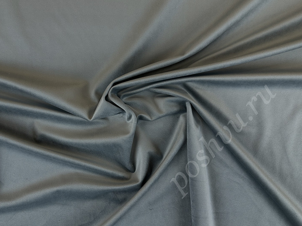 Портьерная ткань бархат VELVET BRUGGE однотонная серого цвета, шир.280см