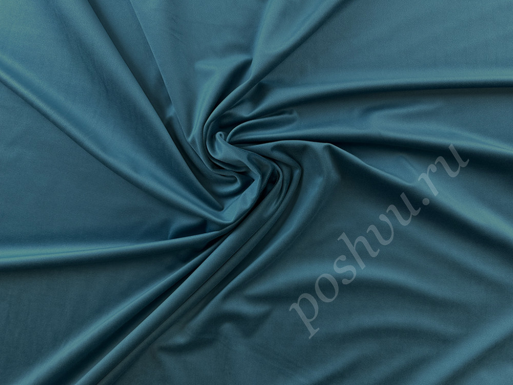 Портьерная ткань бархат VELVET BRUGGE однотонная сине-голубого цвета, шир.280см