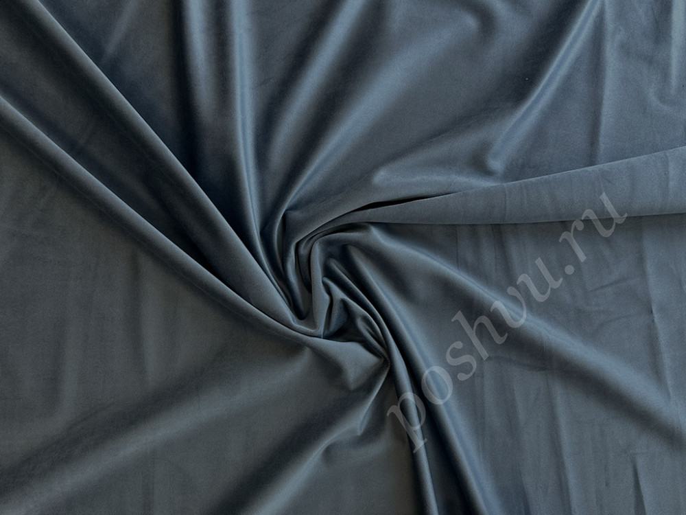 Портьерная ткань бархат VELVET BRUGGE однотонная сине-серого цвета, шир.280см