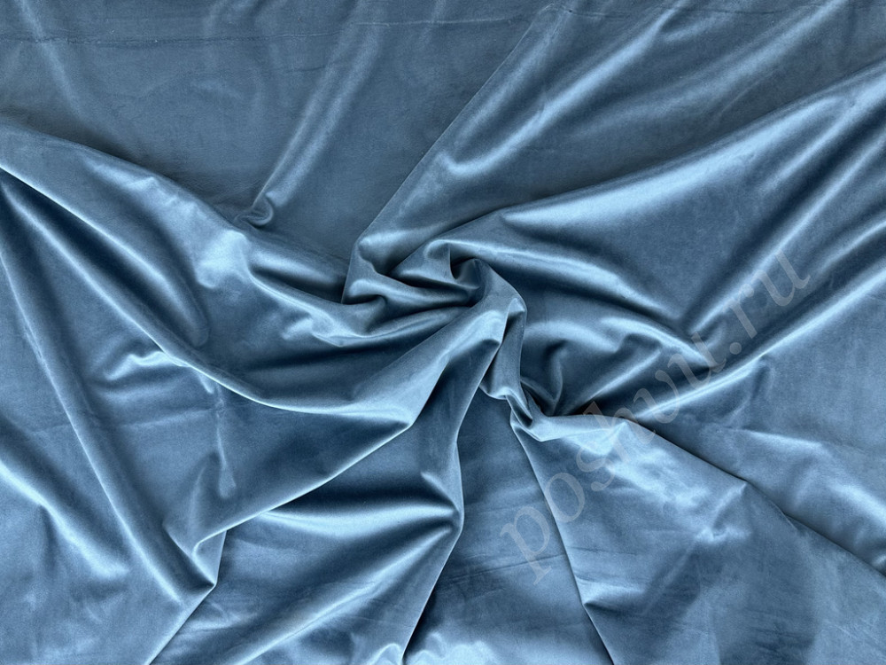 Портьерная ткань бархат VELVET BRUGGE однотонная средне-голубого цвета, шир.280см