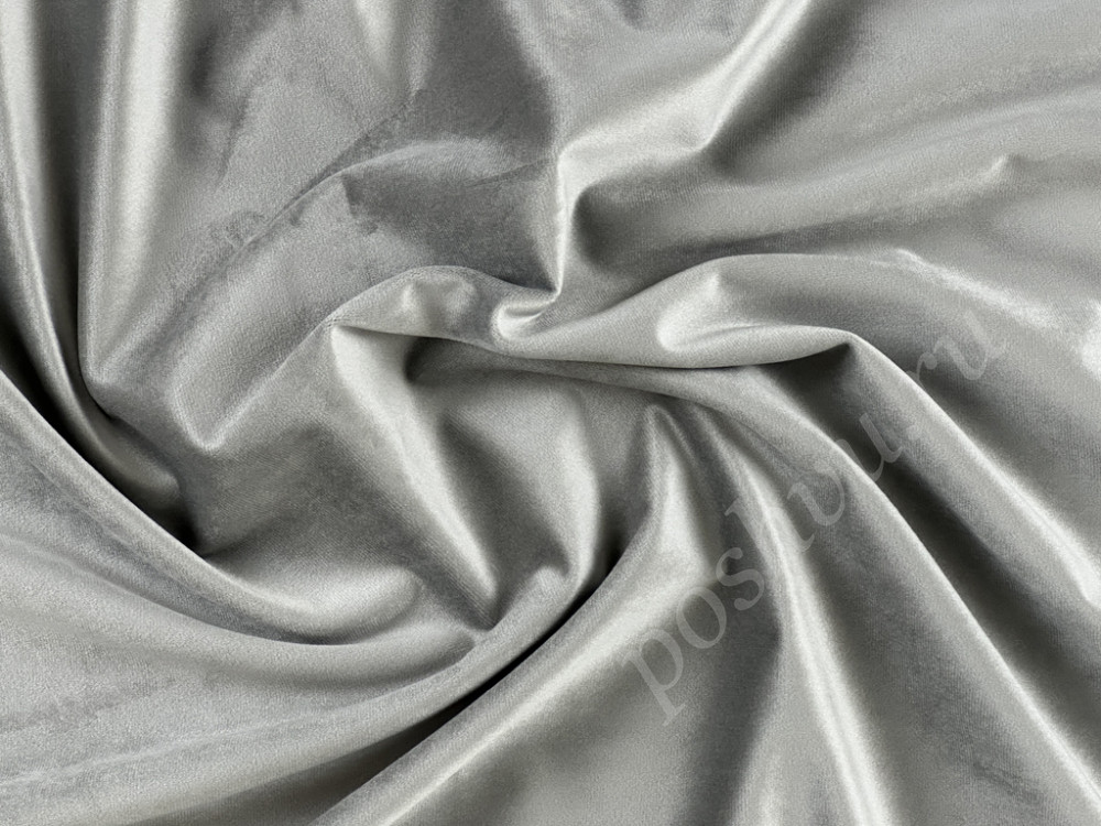 Портьерная ткань бархат VELVET BRUGGE однотонная светло-серого цвета, шир.280см