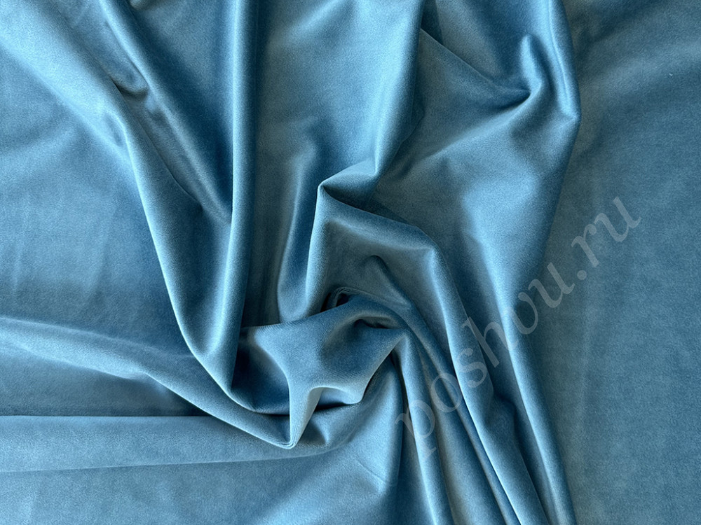 Портьерная ткань бархат VELVET BRUGGE однотонная темно-голубого цвета, шир.280см