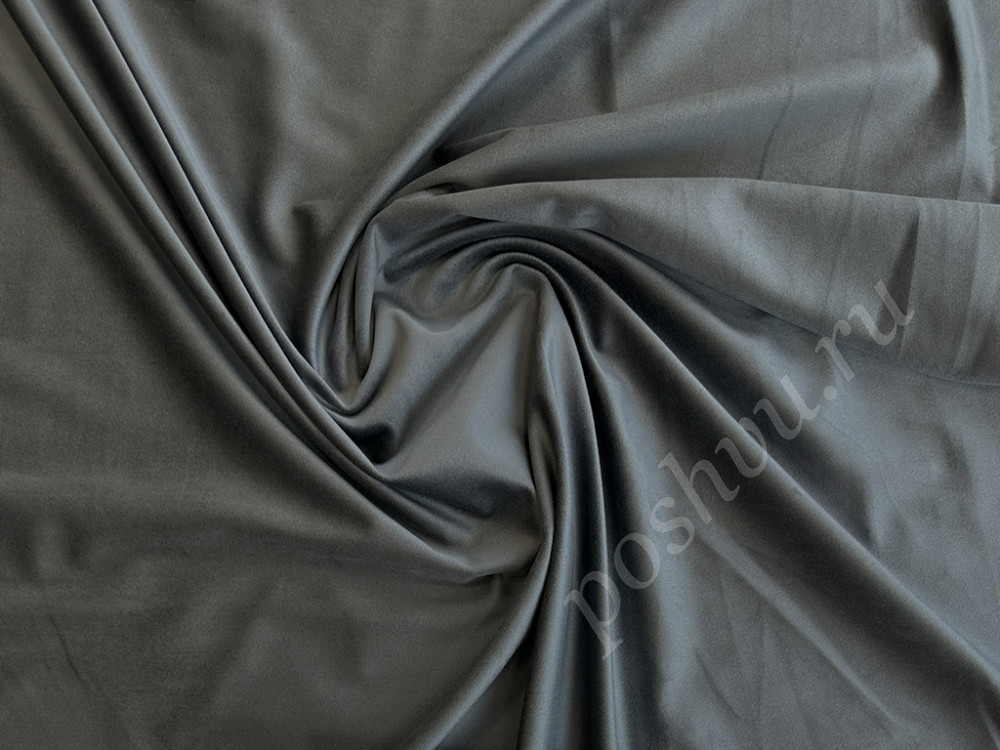 Портьерная ткань бархат VELVET BRUGGE однотонная серо-черного цвета, шир.280см