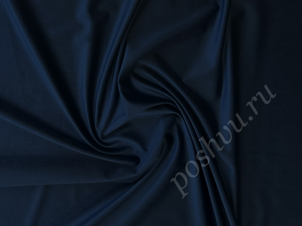 Портьерная ткань бархат VELVET BRUGGE однотонная темно-синего цвета, шир.280см