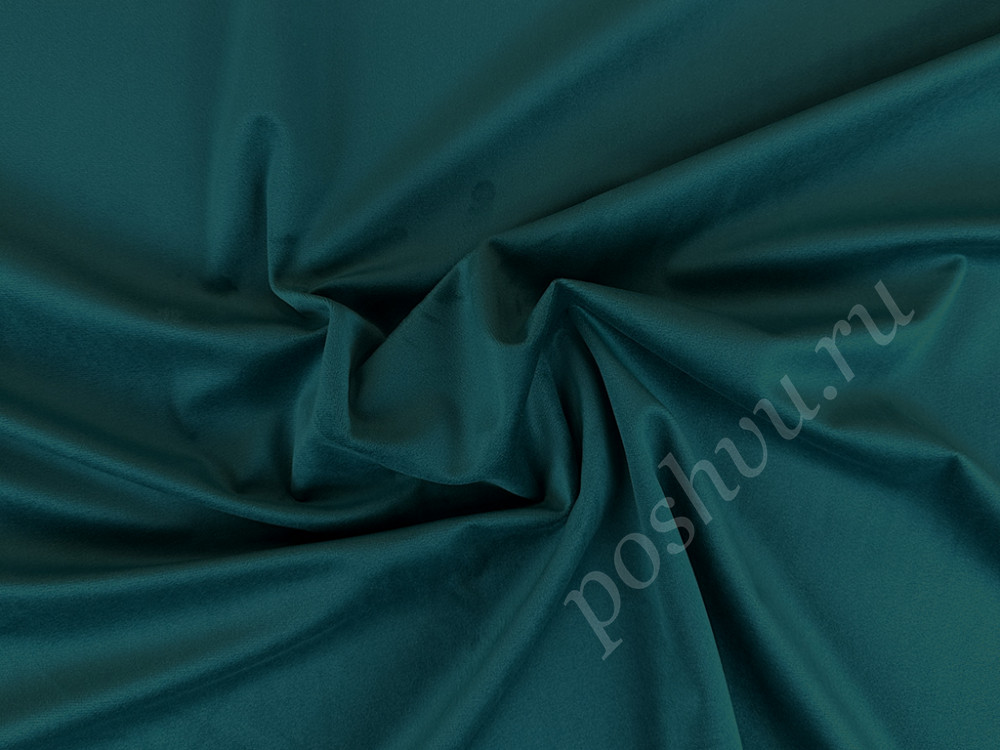 Портьерная ткань бархат VELVET BRUGGE однотонная темно-зеленого цвета, шир.280см