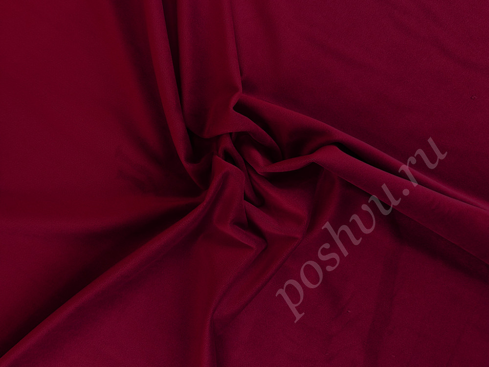 Портьерная ткань бархат VELVET BRUGGE однотонная вишневого цвета, шир.280см