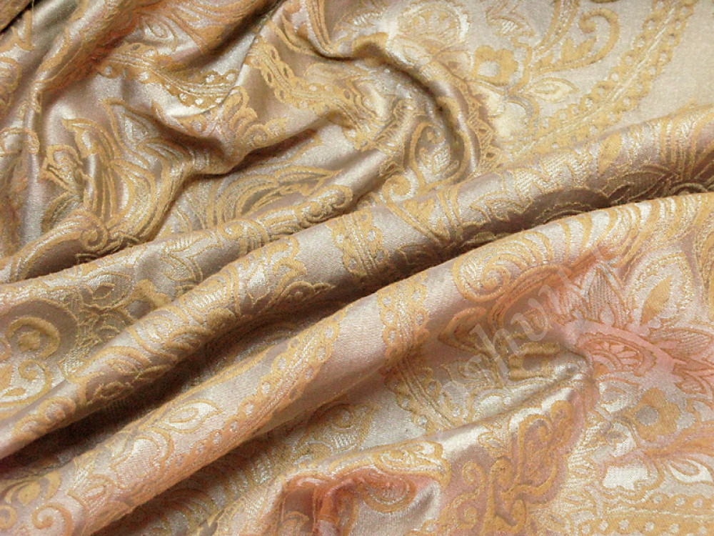 Портьерная ткань FASHION NATURA золотистого цвета с вензелями (445г/м2)