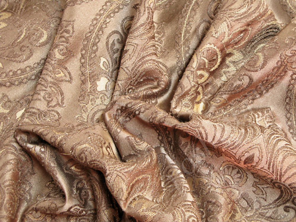 Портьерная ткань FASHION NATURA коричневого цвета с вензелями (445г/м2)