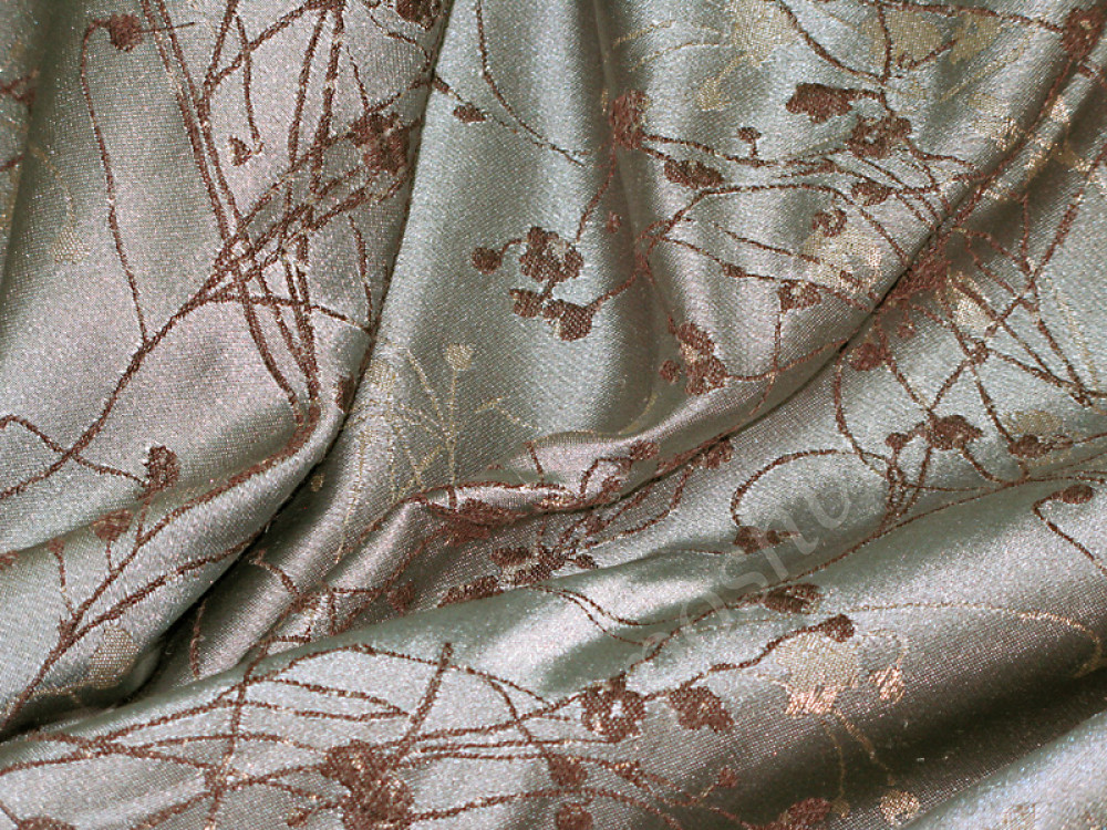 Портьерная ткань FASHION NATURA серого цвета с веточками (445г/м2)