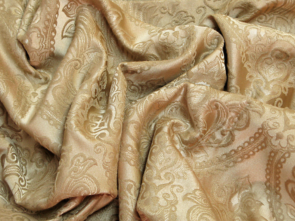 Портьерная ткань FASHION NATURA темно-бежевого цвета с вензелями (445г/м2)