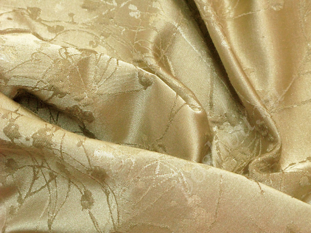 Портьерная ткань FASHION NATURA золотистого цвета с веточками (445г/м2)