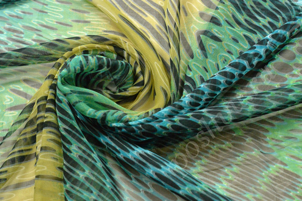 Ткань шифон набивной с рисунком в виде разноцветных овалов