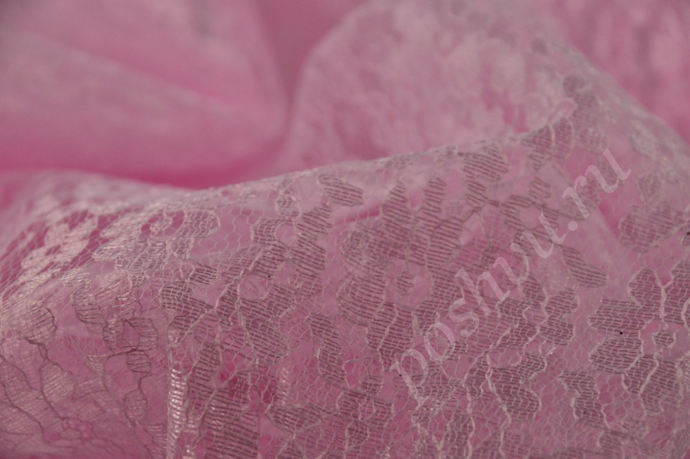 Ткань полупрозрачный розовый гипюр