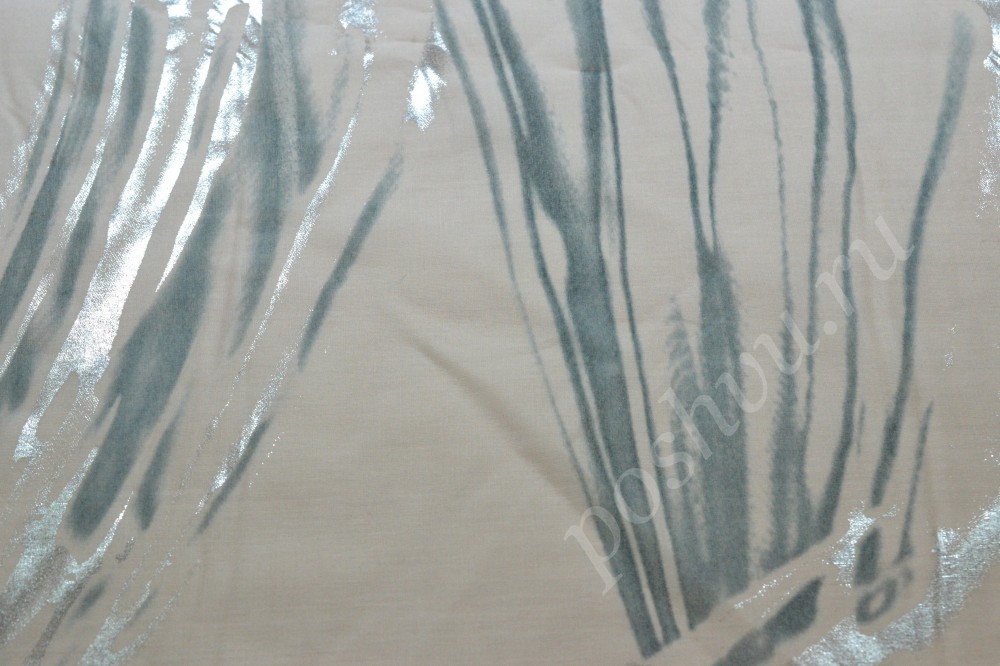 Ткань батист белого цвета в серебристо-серые абстрактные полосы