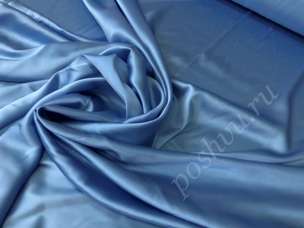 Натуральная шелковая ткань, голубая