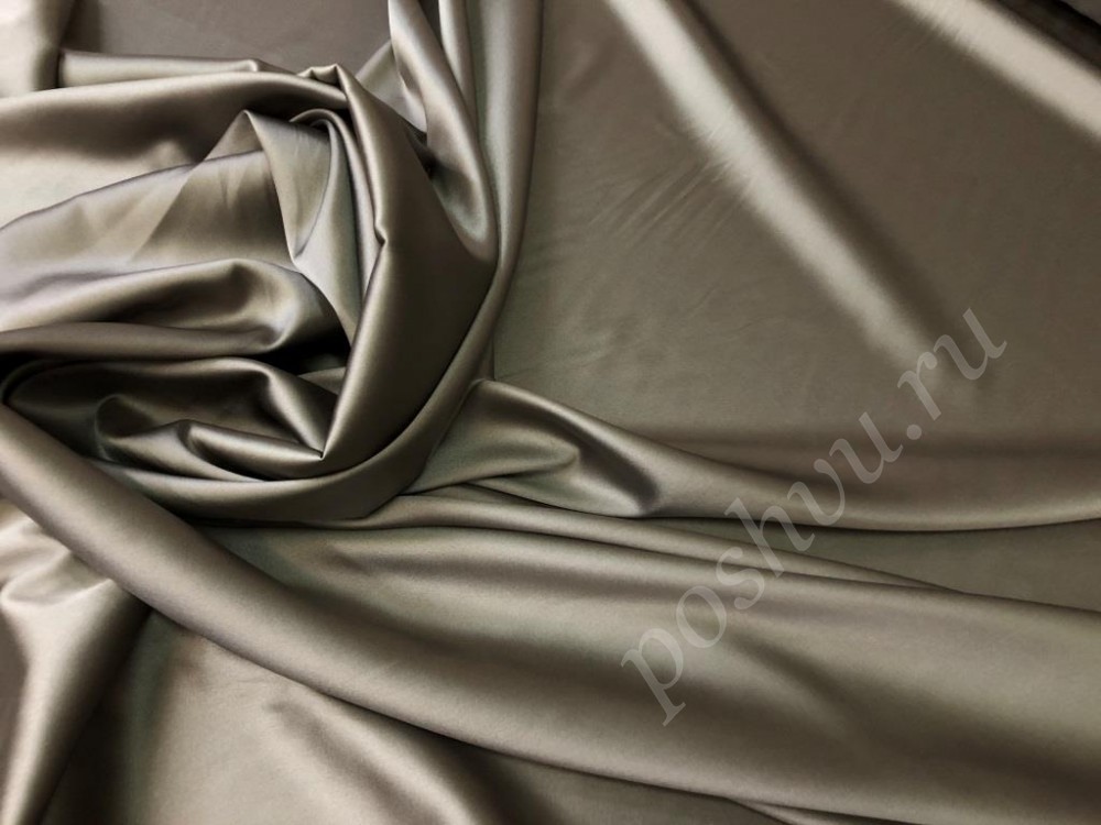 Натуральная шелковая ткань, коричнево-стальная