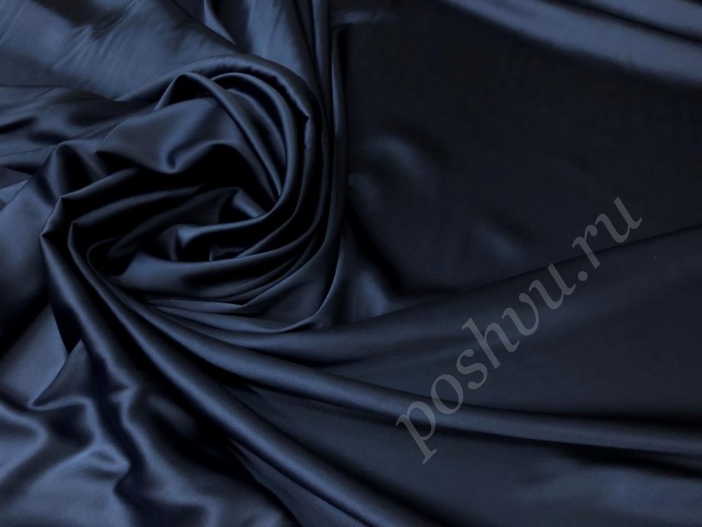 Натуральная шелковая ткань, темно-синяя